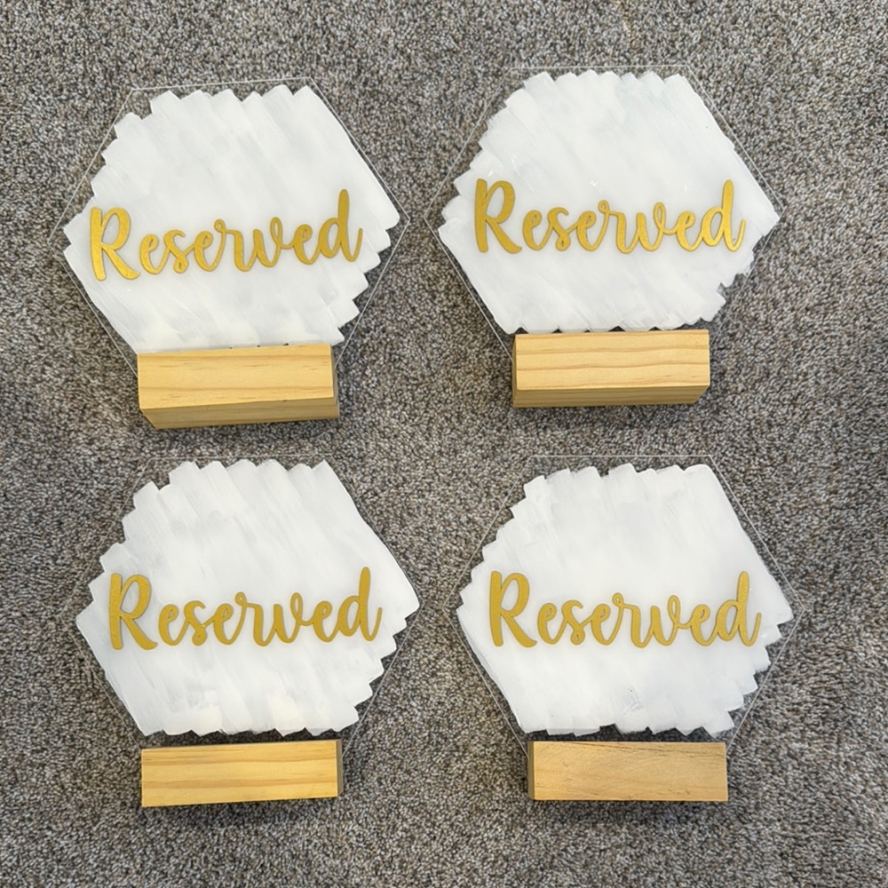 Set of 4 Hexagon Acrylic ‘Reserved’ Tabletop Signs